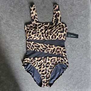 Carmen Marc Valvo Women's Thick strap Cutout Mesh Leopard Print Swimsuit Size 10